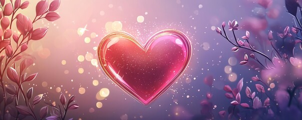 Leinwandbilder - Glowing Heart Shape Surrounded by Colorful Bokeh and Delicate Floral Elements