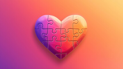 Aufkleber - Colorful Puzzle Heart on Vibrant Gradient Background for Creative Projects