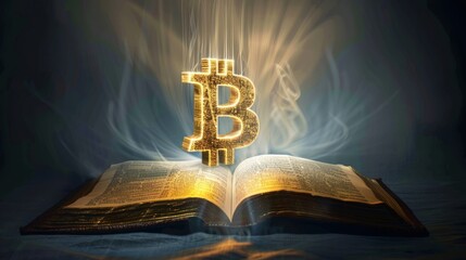 Aufkleber - Bitcoin Symbol Emerging From Book