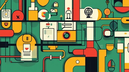 Poster - Abstract Geometric Composition with Colorful Shapes and Lines