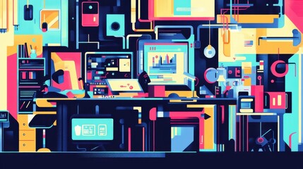 Poster - Colorful Abstract Composition of Technology and Digital Workspace