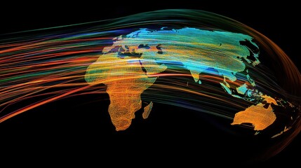Poster - Colorful Abstract Map of the World with Vibrant Flowing Lines