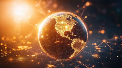 Wall Mural - Glowing Earth with Illuminated Continents Against Dark Background