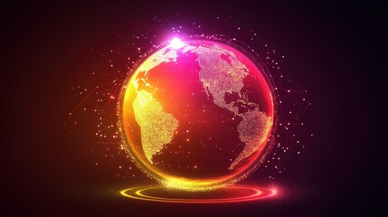 Poster - Digital Globe with Bright Colors and Particle Effects in Space