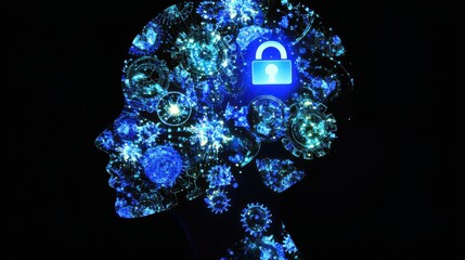 Poster - Digital Portrait of Secure Mind with Cyber Lock Illustration