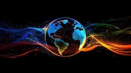 Aufkleber - Colorful Globe with Light Trails and Global Connectivity Concept
