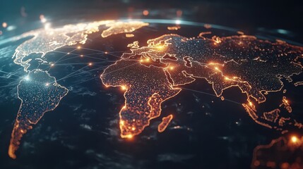 Poster - Futuristic Global Network Map with Bright Connections and Lights