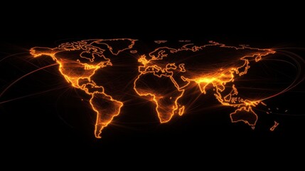 Poster - Glowing World Map with Digital Lines and Light Effects at Night