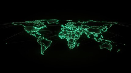 Poster - Neon Green Cyber Map of the World with Global Network Connections