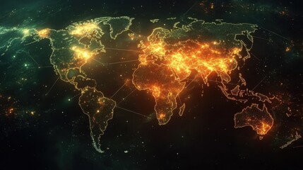 Aufkleber - Detailed Map of World with Glowing Connections and Highlights