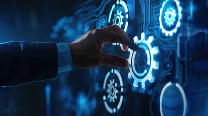 Hand Touching Gear  for Technology Success