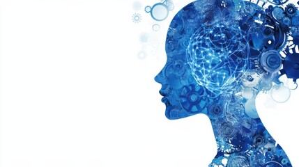 Poster - Abstract Profile of Human Head with Technology and Gears Design