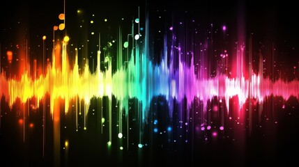 Poster - Vibrant Abstract Sound Wave Graphic in Rainbow Colors on Dark Background
