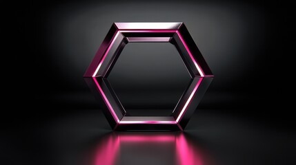 Poster - Abstract Hexagon Shape with Neon Pink Glow in Dark Environment