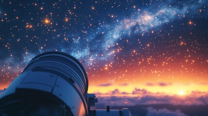 Wall Mural - telescope observing stars and galaxy in night sky with bright colors