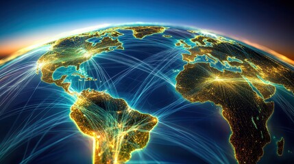 Aufkleber - Global Connectivity Satellite View of Earth with Network Lines