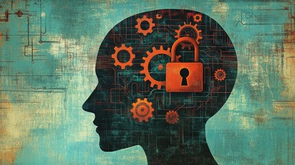 Poster - Conceptual Illustration of Security and Thought in Head Silhouette