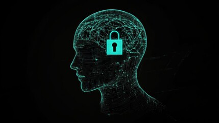 Poster - Digital Brain with Lock Symbol for Security and Privacy Concept