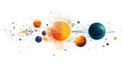 Wall Mural - colorful artistic representation of solar system with planetary bodies