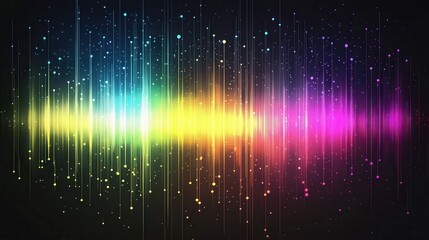 Poster - Vibrant Sound Waves with Colorful Spectrum Over Dark Background