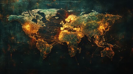 Poster - Global Map with Network Connections and Lighted Nodes