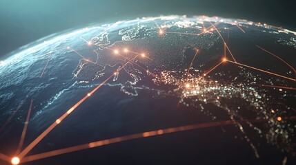 Poster - Global Connectivity Illustration with Light Connections Over Earth