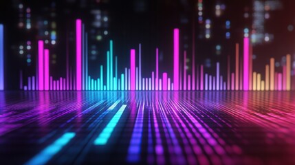 Poster - Colorful Sound Wave Visualization with Digital Glowing Bars