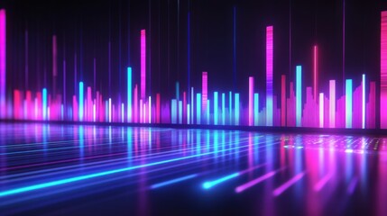 Poster - Vibrant Neon Sound Wave Visualization with Colorful Vertical Bars