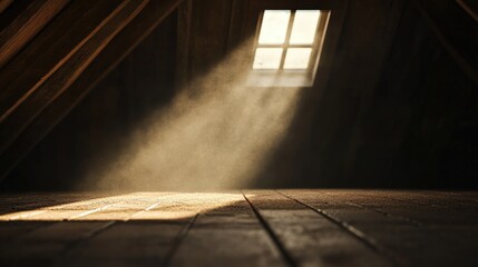 Aufkleber - Sunlight Streaming Through an Attic Window Illuminating Dust Particles on a Wooden Floor in a Rustic and Serene Atmosphere of Nostalgia and Calmness