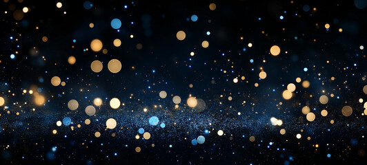 Wall Mural - Celestial Dust: Blue and Gold Glitter Bokeh Background 