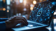 © Infinity Lens - Padlock symbolizing data security on a laptop highlights the importance of a strong password and firewall system to protect against hacking and ensure safe online connection access to information.