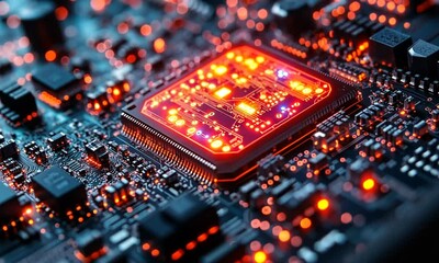 Poster - Illuminated Microchip: A Close-Up of Advanced Technology