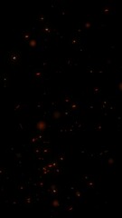 Wall Mural - vertical red orange sparks floating in the night 4k loop features embers and sparks flying upward in