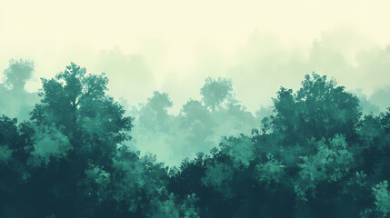 Wall Mural - Green leafy forest treeline against a vivid background. natural minimalism concept. lay flat. generative ai. Treeline. Illustration