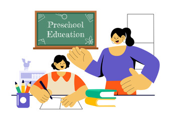 Wall Mural - Preschool Education Illustration featuring Early Childhood Learning Activities to Mental and Intellectual Abilities Before Entering Kindergarten