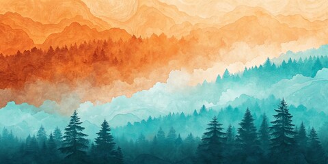 Poster - A painting of a forest with trees in the foreground