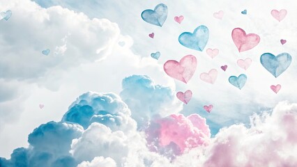 Poster - A sky full of hearts with a blue and pink background