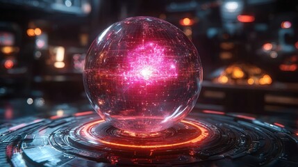 Poster - Futuristic Crystal Ball: Sci-Fi Energy Orb on Tech Base