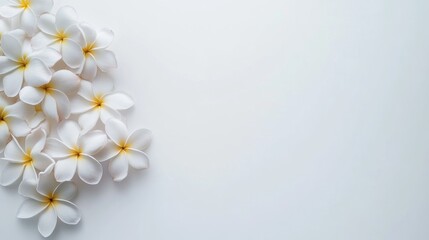 Poster - A cluster of beautiful Plumeria flowers set against a clean white backdrop, offering ample copy space for creative text or graphics