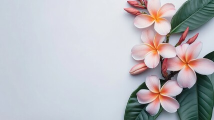Poster - A cluster of beautiful Plumeria flowers set against a clean white backdrop, offering ample copy space for creative text or graphics