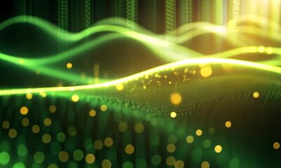 Leinwandbilder - Abstract Green Energy Landscape: Digital Wave of Particles