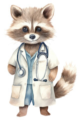 Canvas Print - PNG Raccoon veterinarian doctor cute.