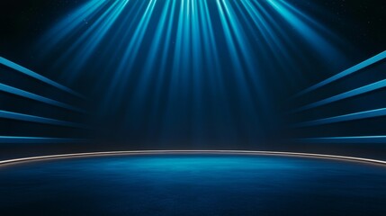 Wall Mural - A dramatic stage scene illuminated by blue lights, creating a captivating atmosphere ready for performance or presentation.