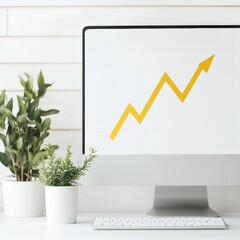 Aufkleber - Financial Growth Rising Digital Graph on Minimalist Office Computer Screen