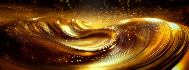 Aufkleber - 3D rendering of abstract golden wavy liquid background. Bokeh effect.
