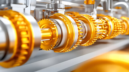 Aufkleber - Close-up of golden gears in a mechanical system showcasing intricate engineering