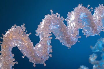 Poster - Microscopic helical structure with spherical protrusions against a blue background.