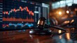 © Jumaria - Gavel on Wooden Desk Before Stock Market Data Screen Showing Decline