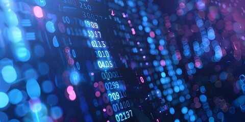 Blue and Red Digital binary code flowing across a technology background