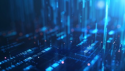Blue and Red Digital binary code flowing across a technology background